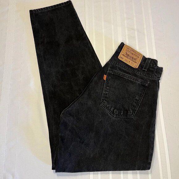 Vintage 90s Levis 560 Orange Tab Jeans 30x32 (28x32) Black Loose Tapered Faded - Picture 1 of 8